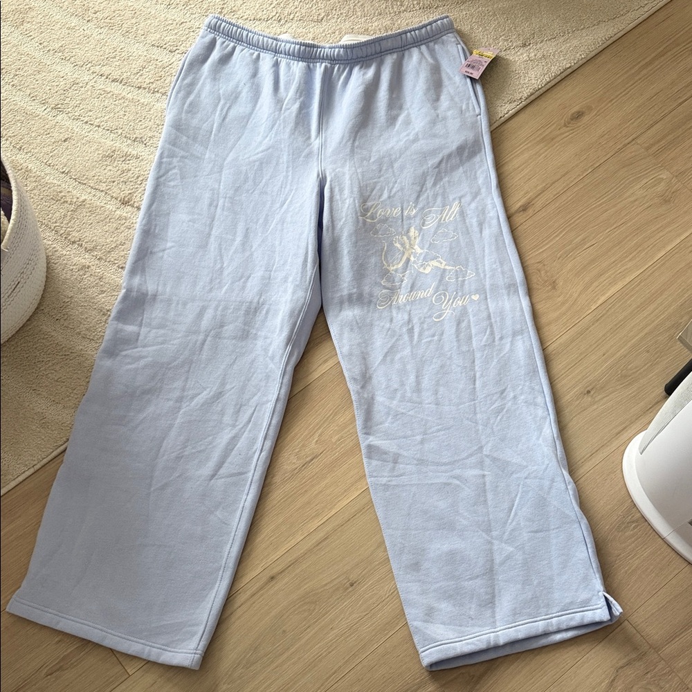 NEW- Wild Fable Love Is All Around You Baby Blue Graphic Sweatpants